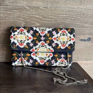 Embroidered Navy Floral Crossbody Clutch